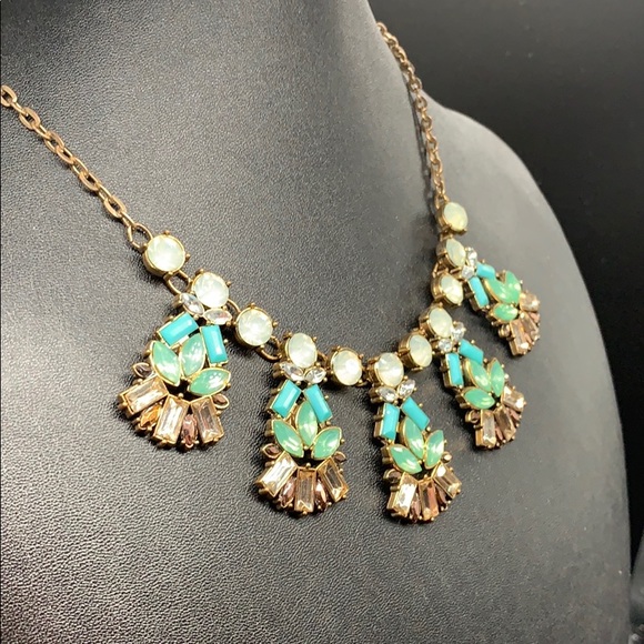 Colorful rhinestone statement necklace blue green - Picture 2 of 7